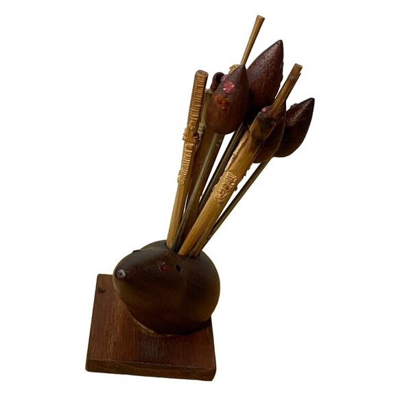 Vintage Teak‎ Mouse Cocktail pick holder display Mid Century Denmark dark wood - Picture 1 of 3